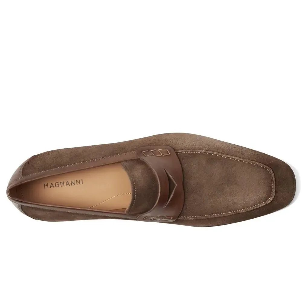 MAGNANNI MEN'S RAMIRO II PENNY LOAFER, NAVY/MID BROWN, 9.5
